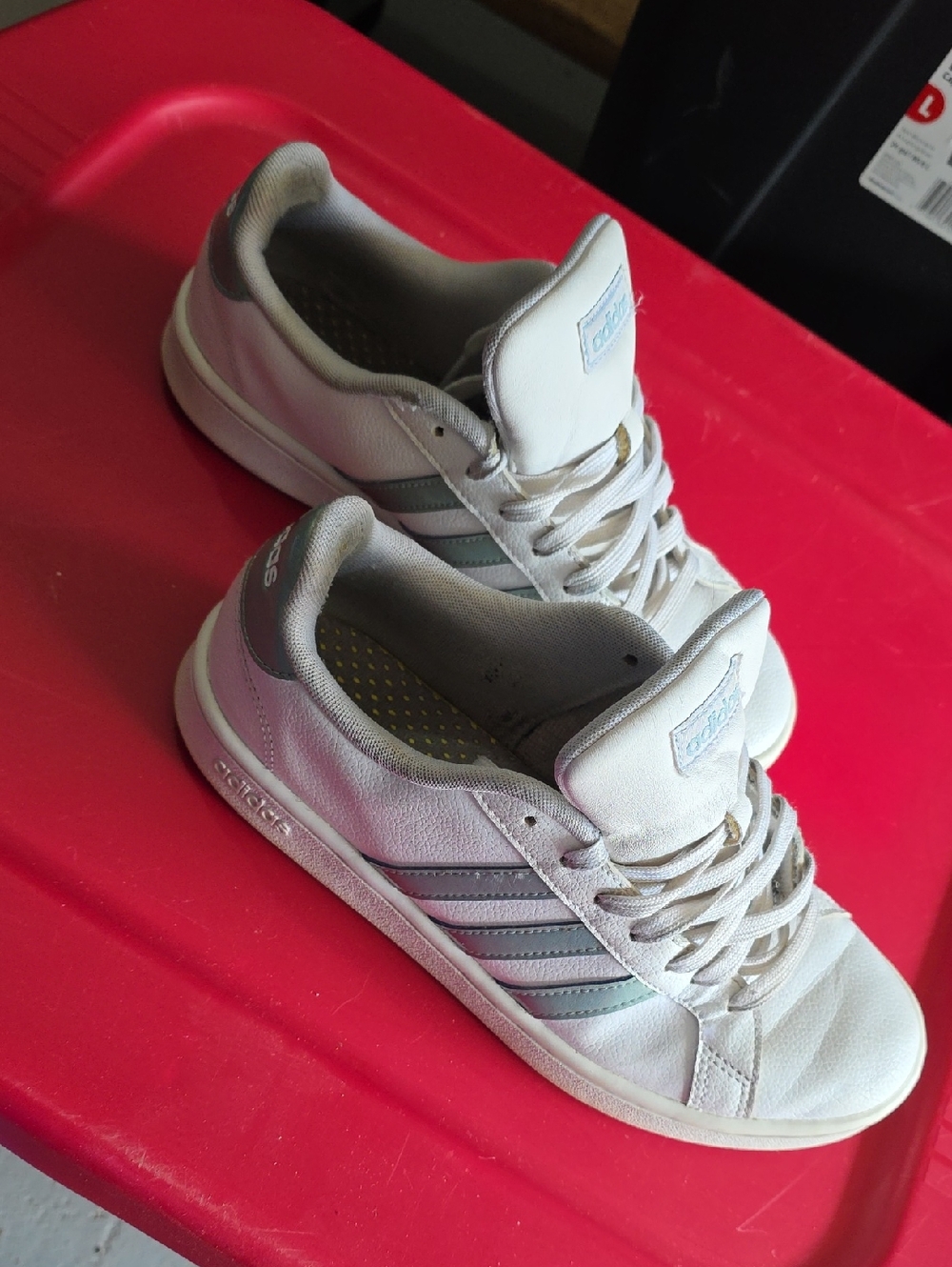 adidas White Sneakers with blue Stripe Accents